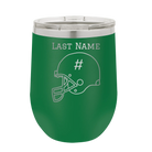 Personalized green 12 oz vacuum insulated wine cup with 'Football Helmet 2' design
