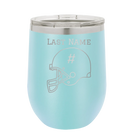 Personalized light blue 12 oz vacuum insulated wine cup with 'Football Helmet 2' design