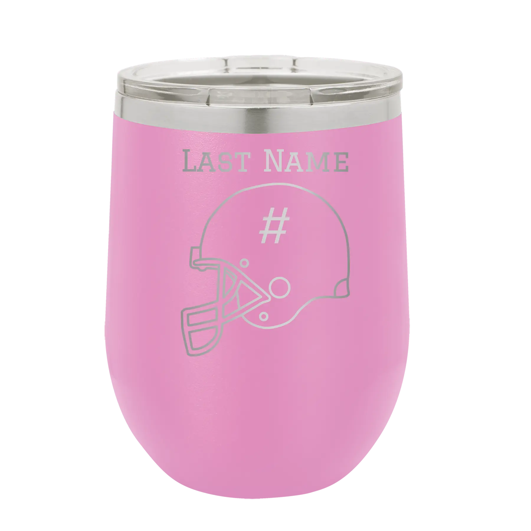 Personalized light purple 12 oz vacuum insulated wine cup with 'Football Helmet 2' design