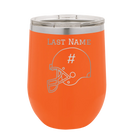 Personalized orange 12 oz vacuum insulated wine cup with 'Football Helmet 2' design