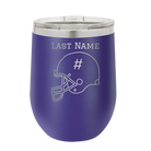 Personalized purple 12 oz vacuum insulated wine cup with 'Football Helmet 2' design