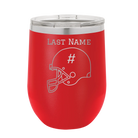 Personalized red 12 oz vacuum insulated wine cup with 'Football Helmet 2' design