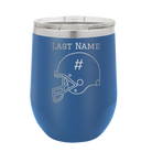 Personalized royal blue 12 oz vacuum insulated wine cup with 'Football Helmet 2' design