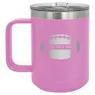 Personalized light purple 15 oz vacuum insulated coffee mug with 'Football' design