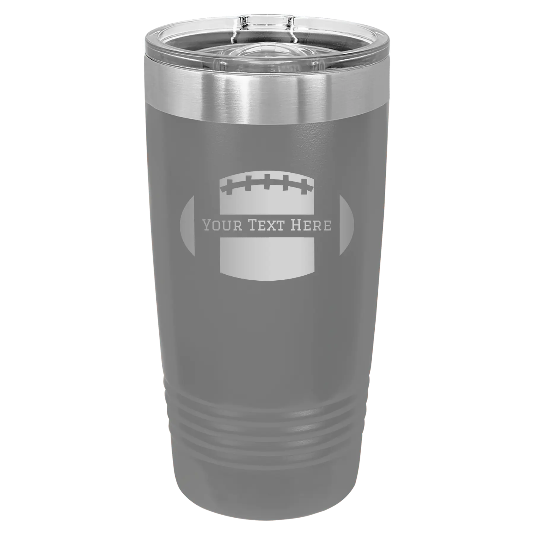 Personalized dark gray 20 oz vacuum insulated tumbler with 'Football' design