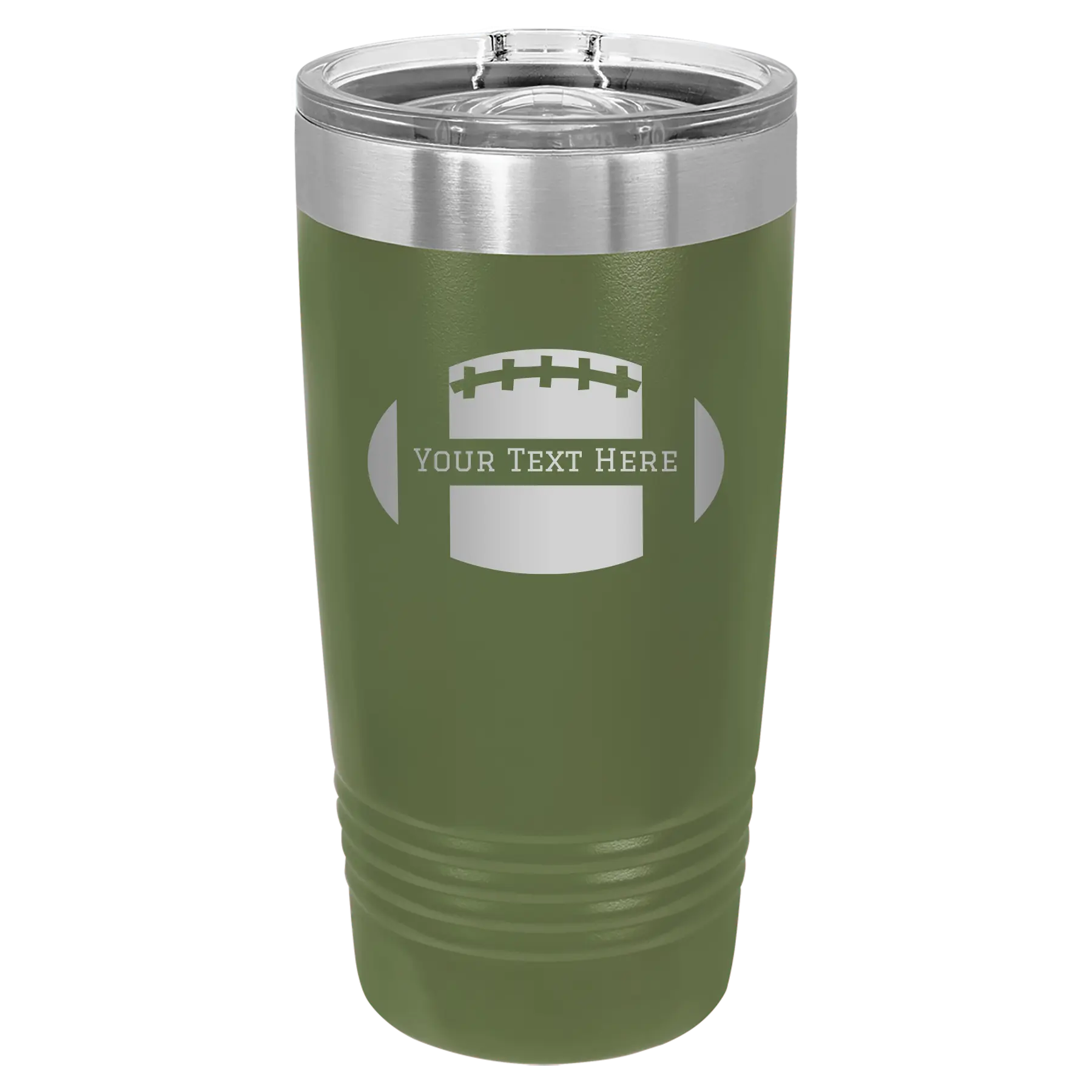 Personalized olive green 20 oz vacuum insulated tumbler with 'Football' design