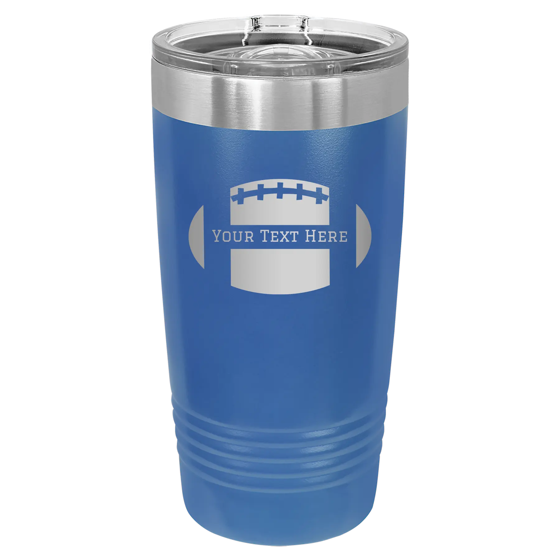Personalized royal blue 20 oz vacuum insulated tumbler with 'Football' design