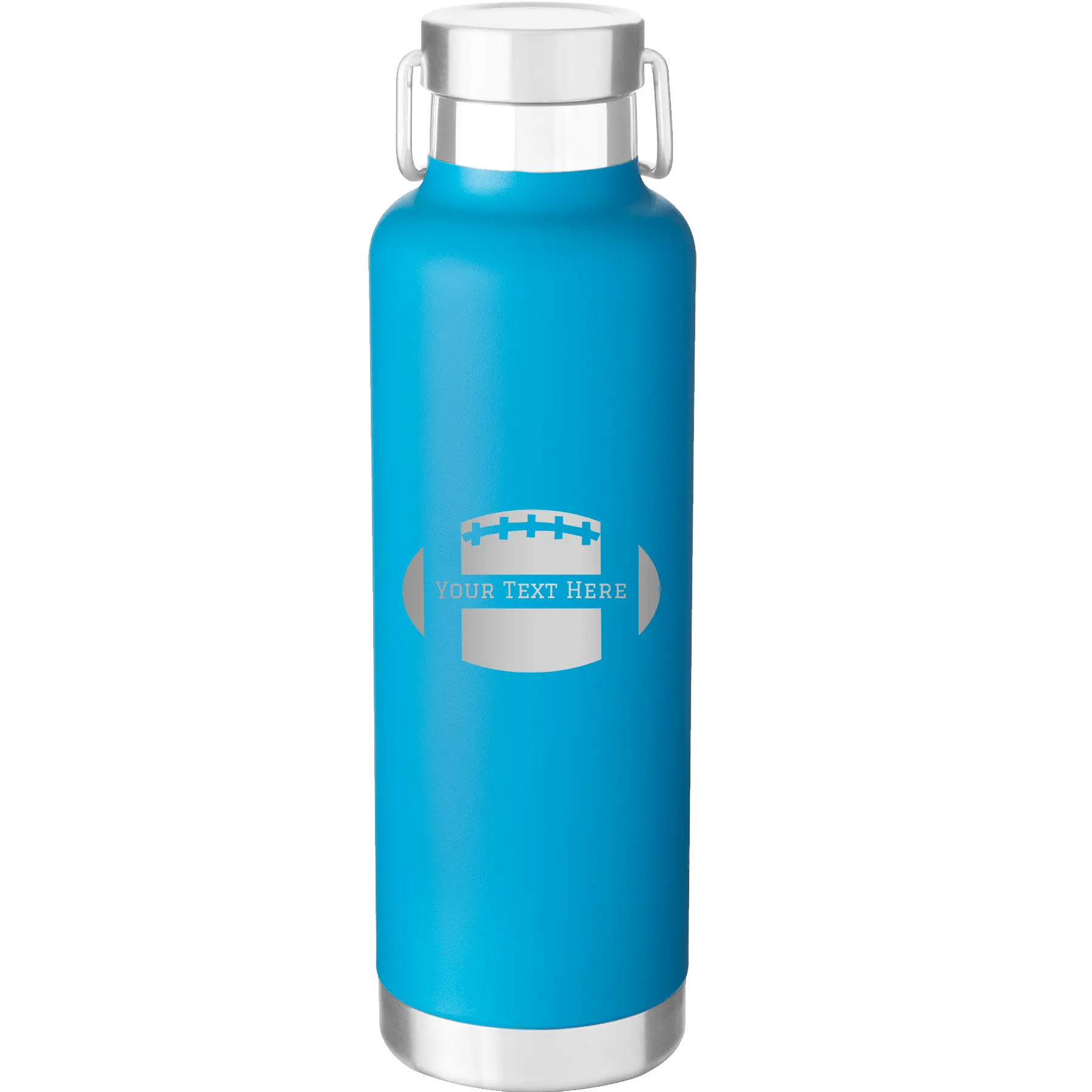 Personalized aqua 24 oz vacuum insulated water bottle with 'Football' design