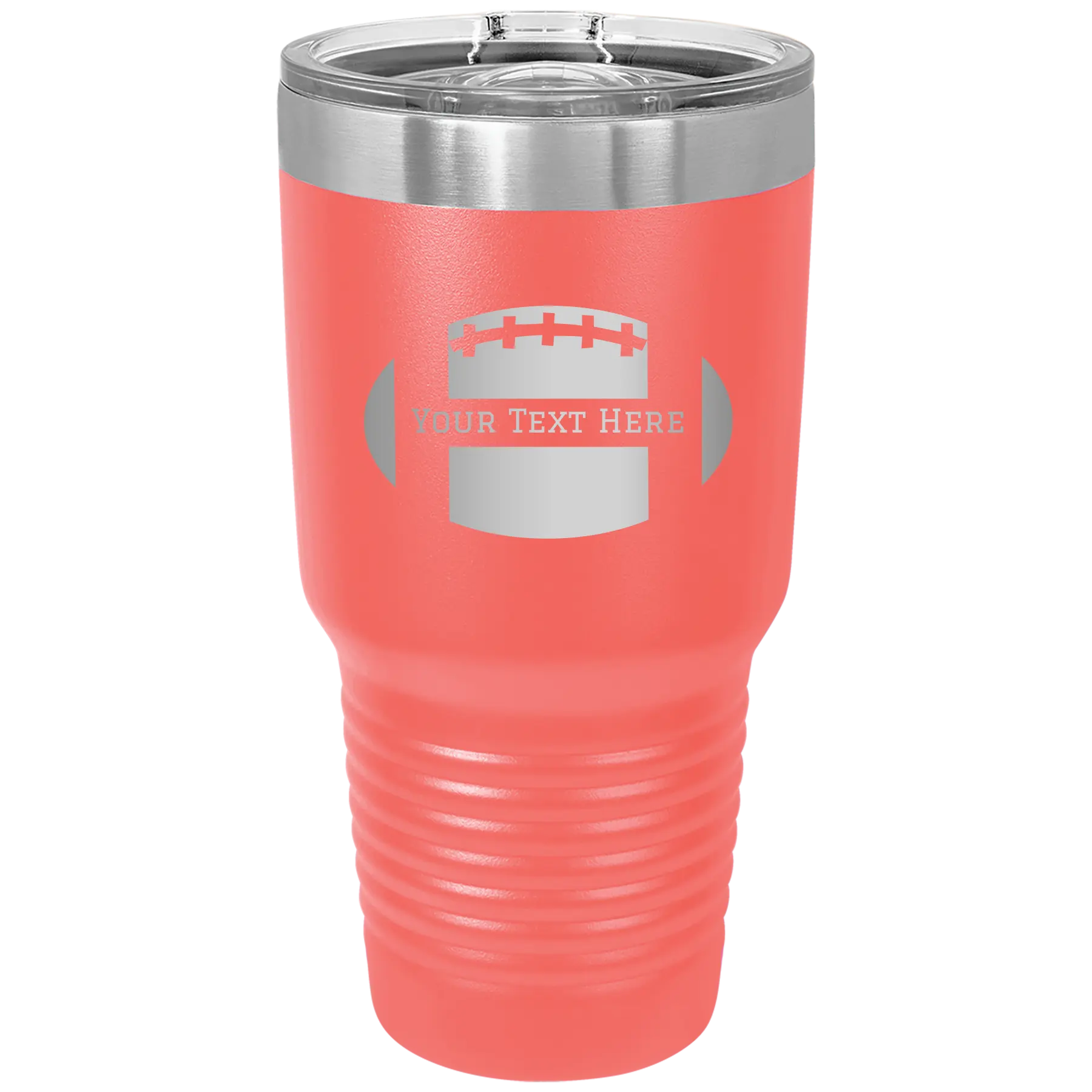 Personalized coral 30 oz vacuum insulated tumbler with 'Football' design