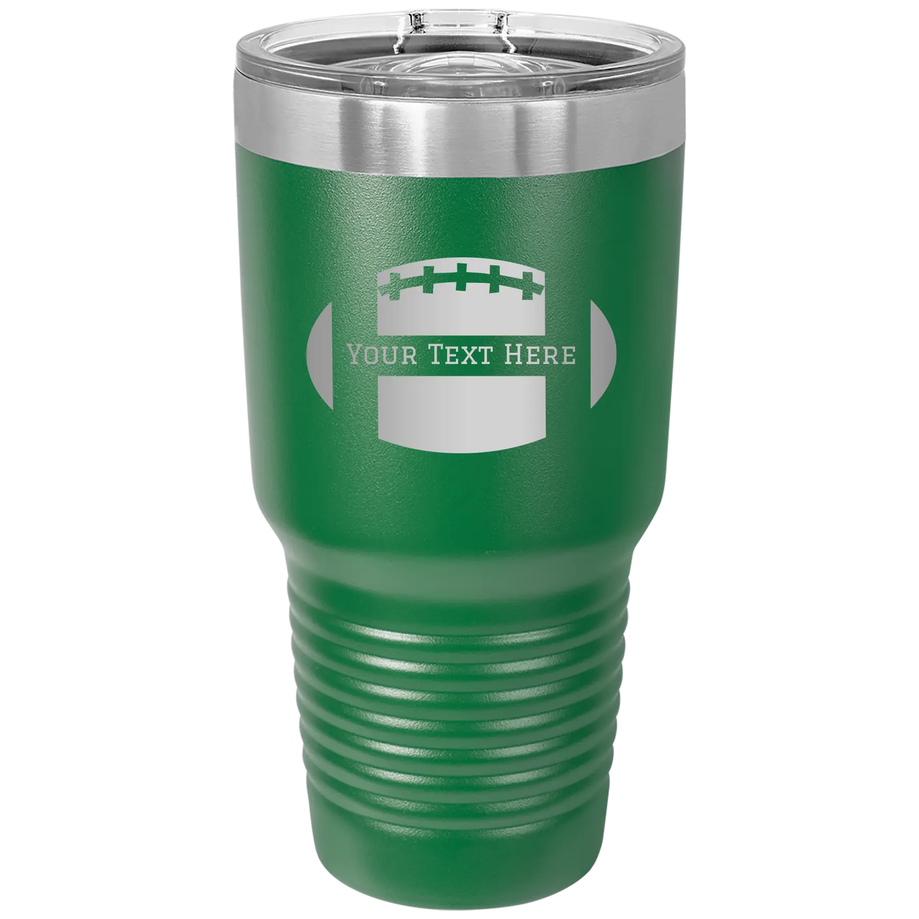 Personalized green 30 oz vacuum insulated tumbler with 'Football' design