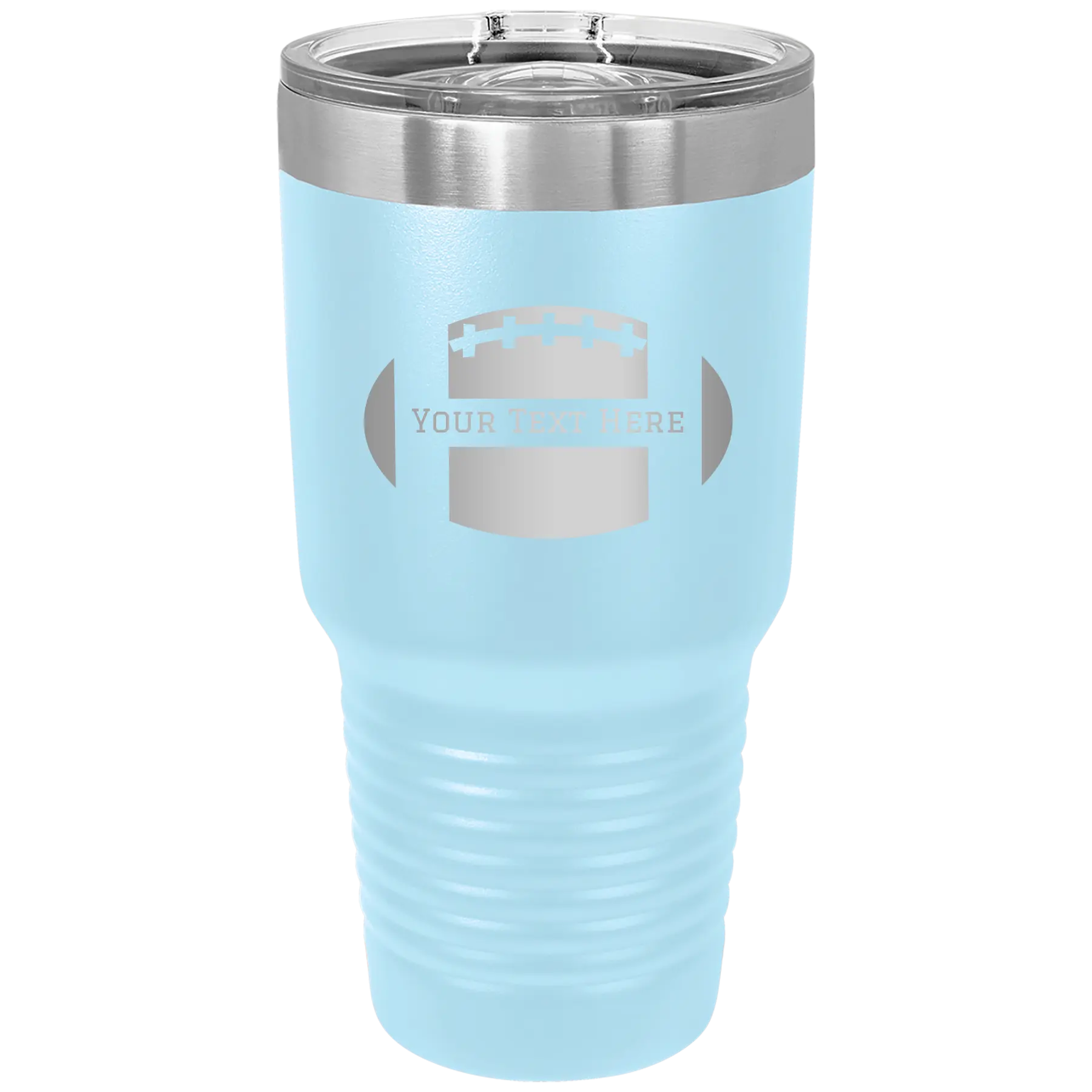 Personalized light blue 30 oz vacuum insulated tumbler with 'Football' design