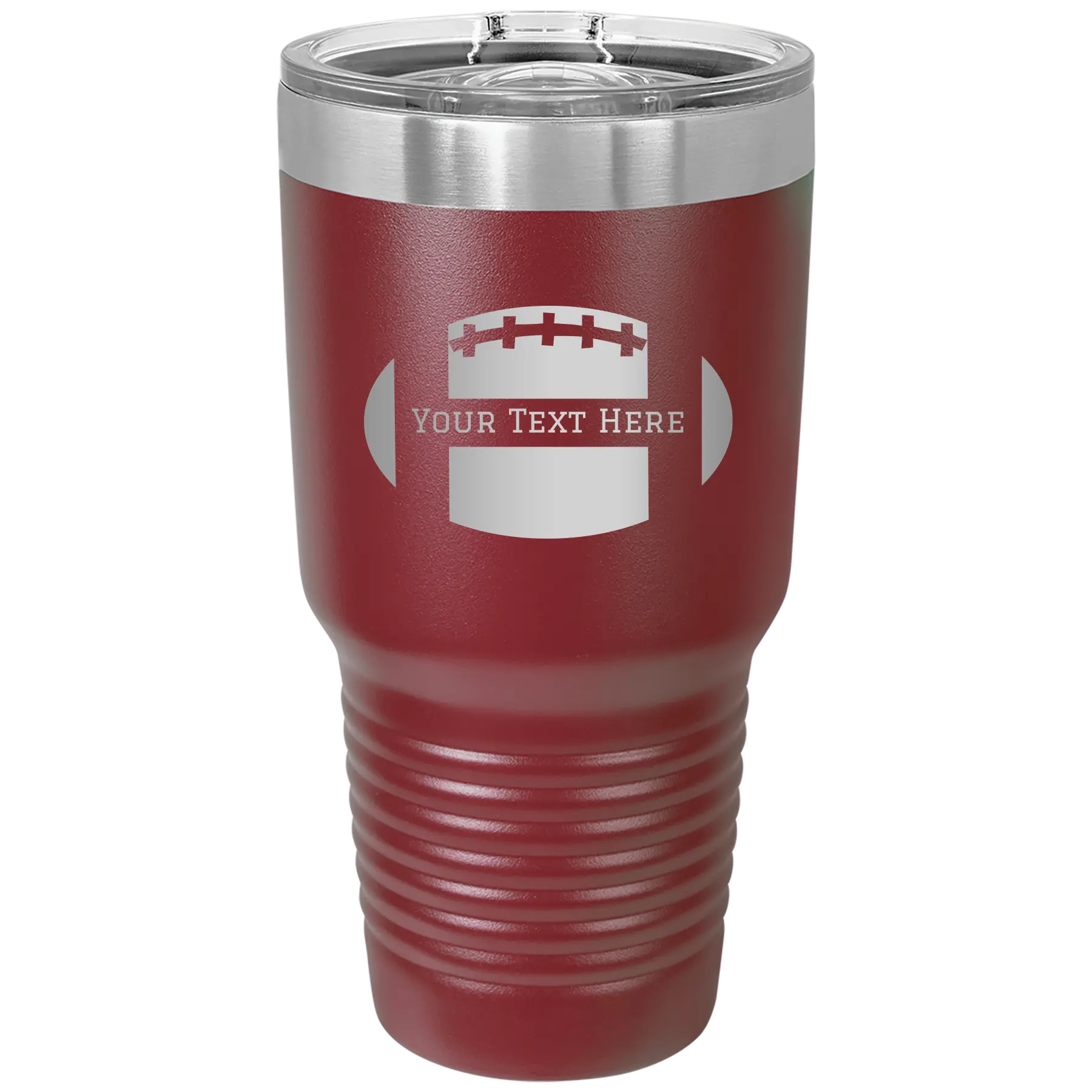 Personalized maroon 30 oz vacuum insulated tumbler with 'Football' design