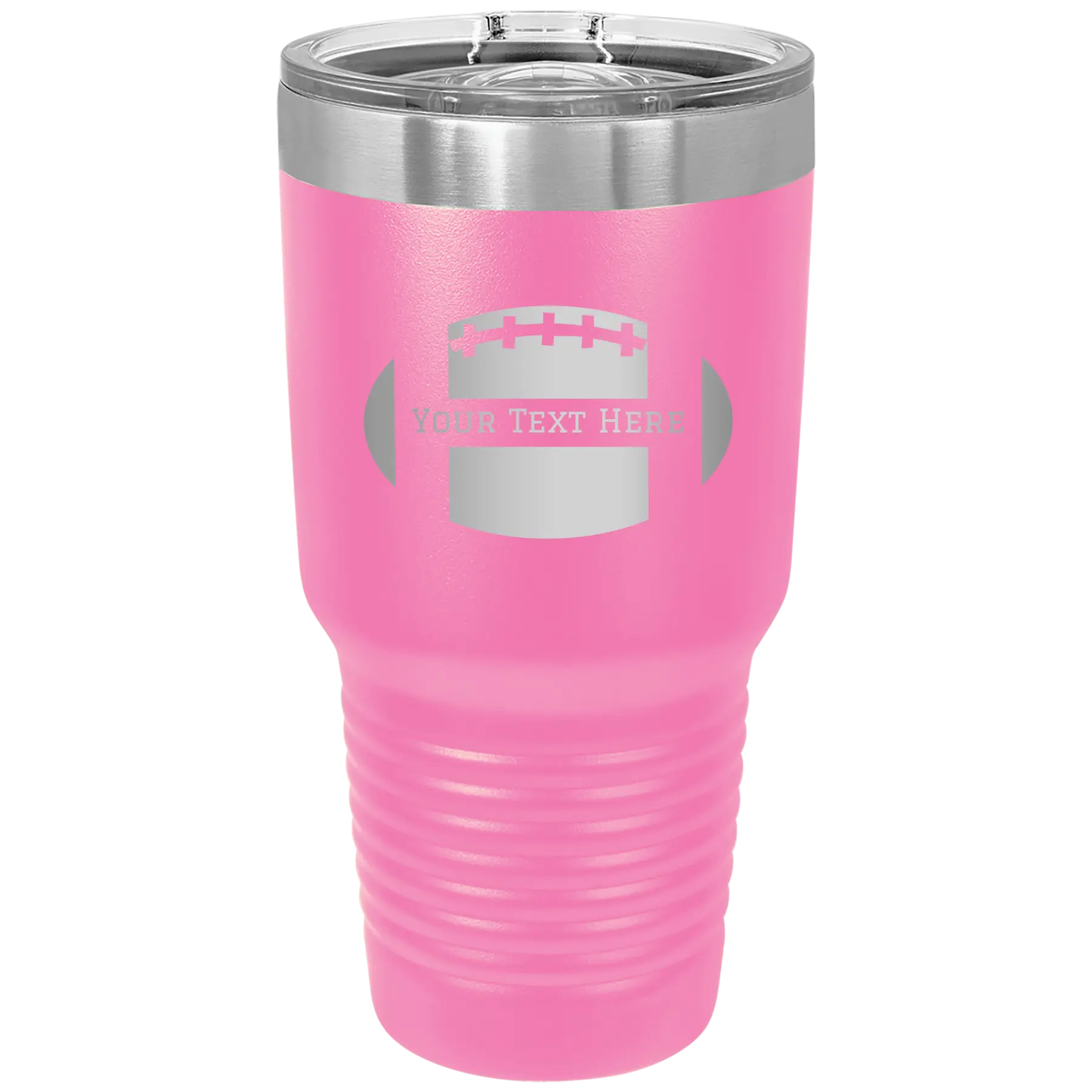 Personalized pink 30 oz vacuum insulated tumbler with 'Football' design