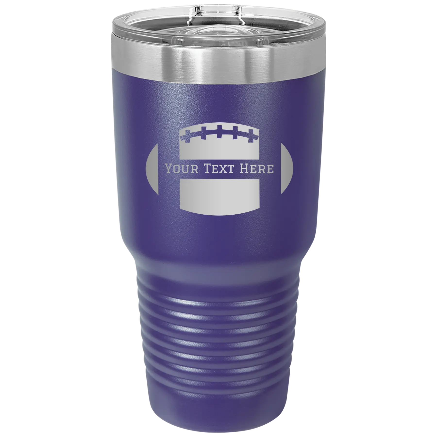 Personalized purple 30 oz vacuum insulated tumbler with 'Football' design