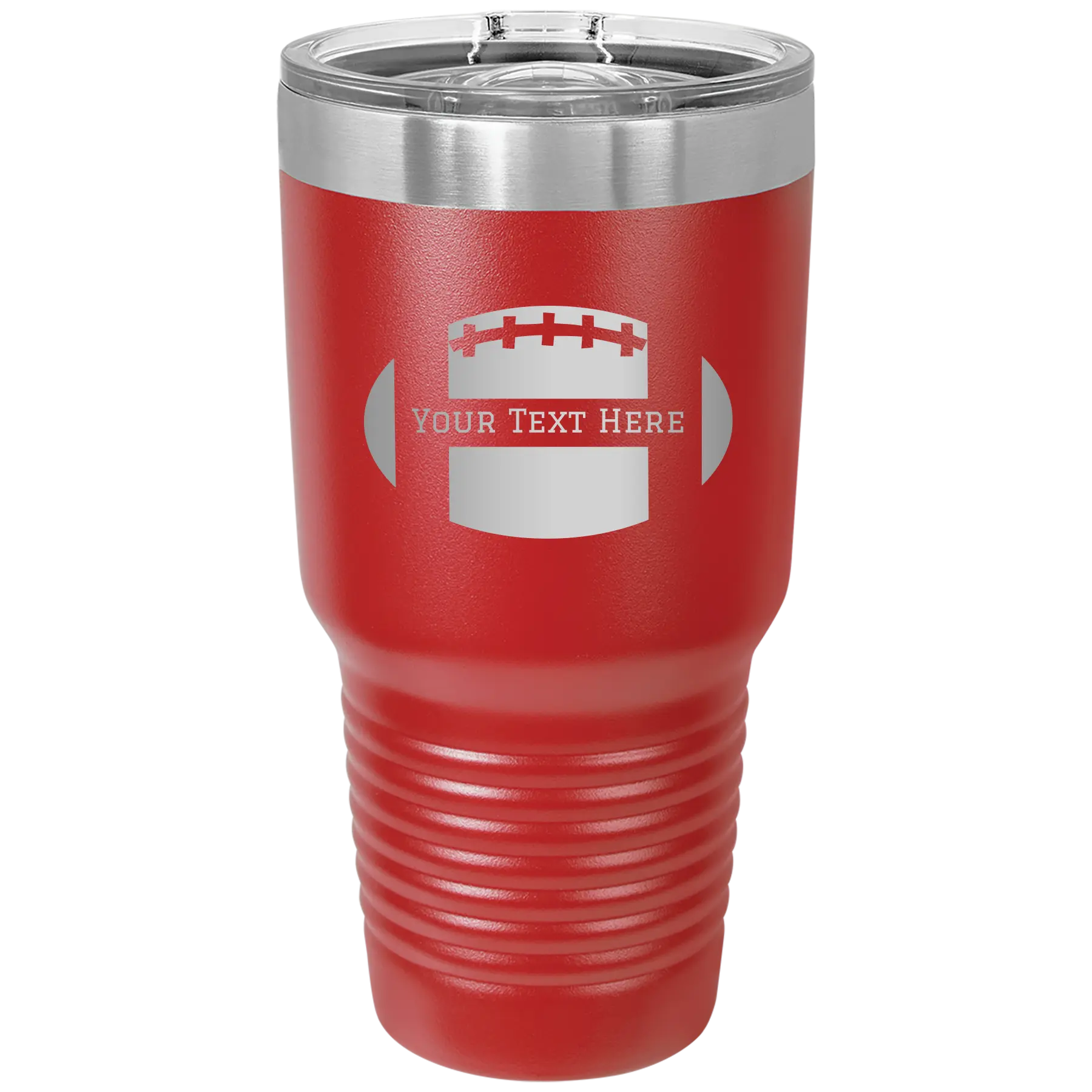 Personalized red 30 oz vacuum insulated tumbler with 'Football' design