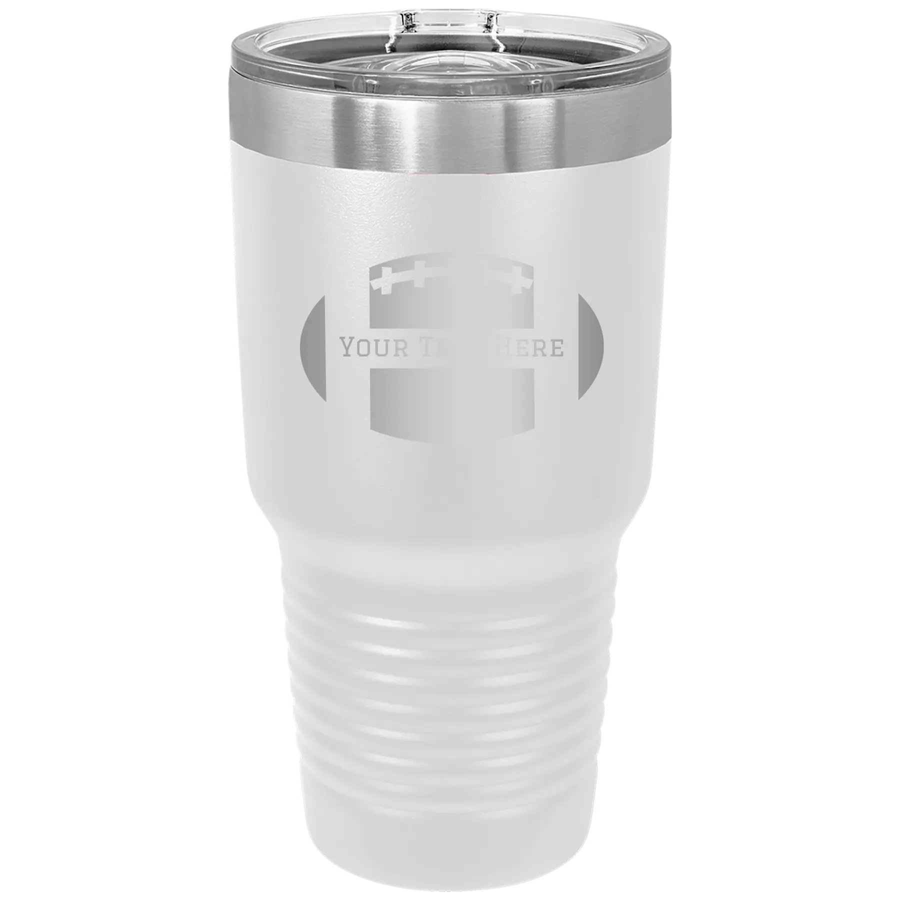 Personalized white 30 oz vacuum insulated tumbler with 'Football' design