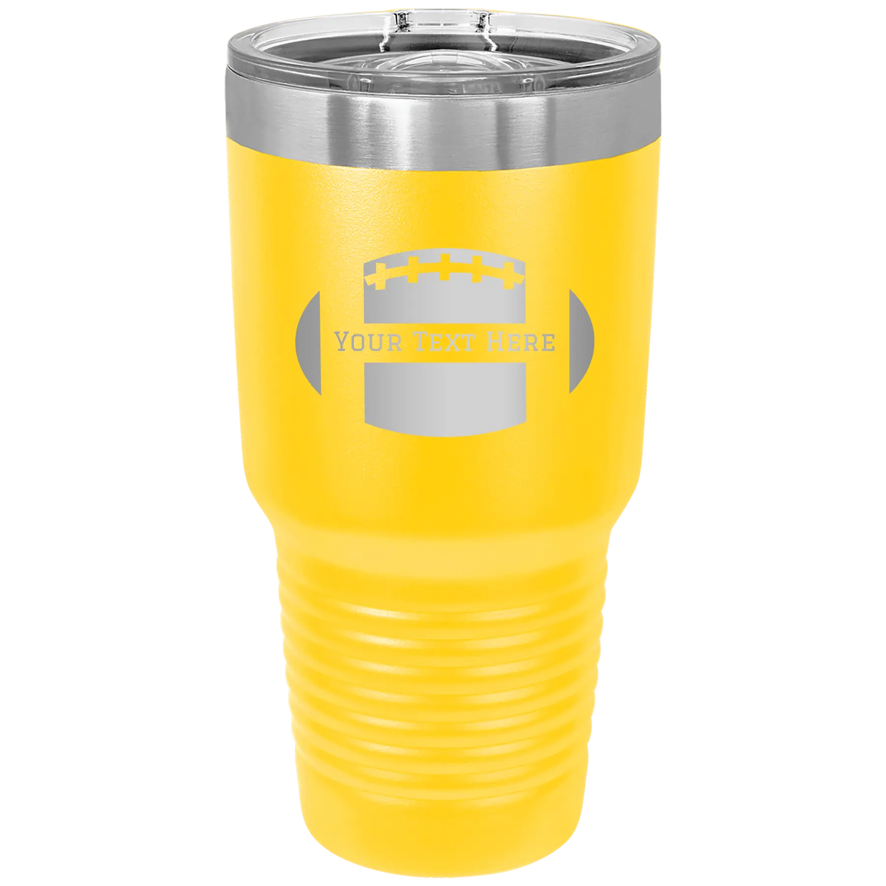 Personalized yellow 30 oz vacuum insulated tumbler with 'Football' design