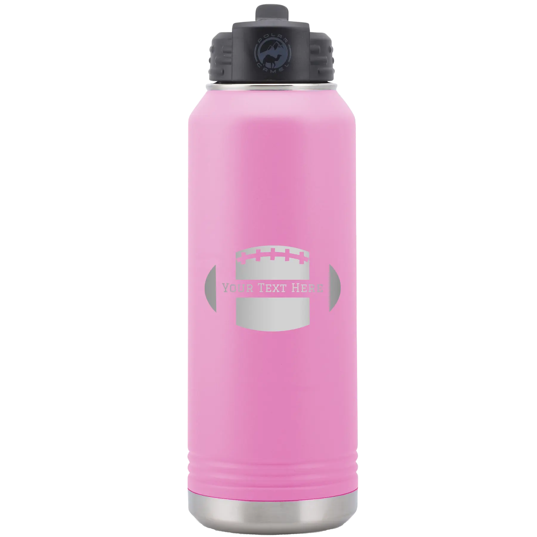 Personalized light purple 32 oz vacuum insulated water bottle with 'Football' design