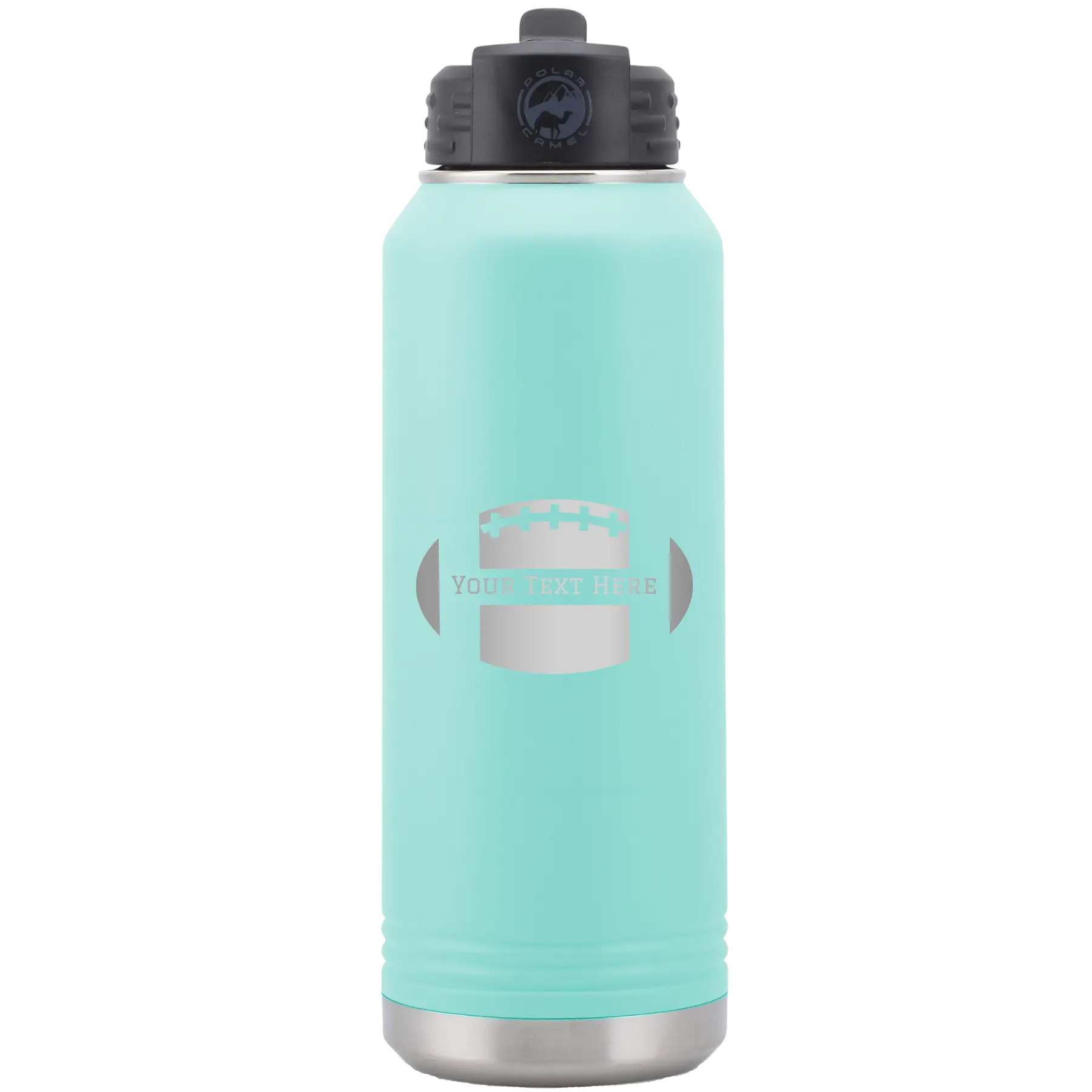 Personalized teal 32 oz vacuum insulated water bottle with 'Football' design