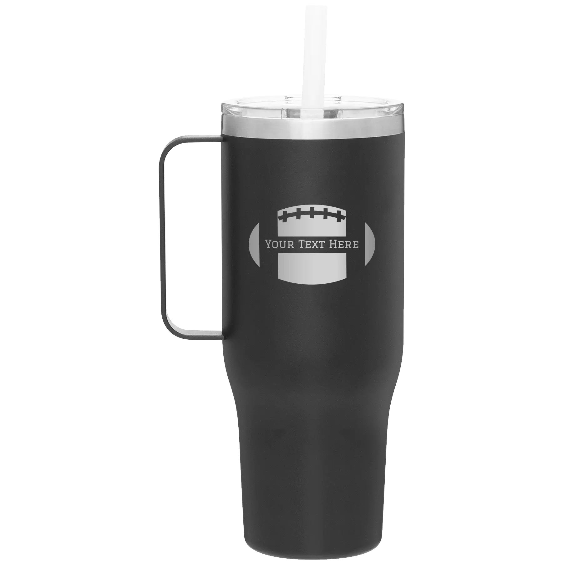 Personalized black 40 oz vacuum insulated tumbler mug with 'Football' design
