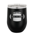Personalized black 12 oz vacuum insulated wine cup with 'Football' design