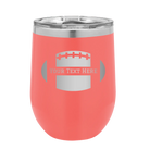 Personalized coral 12 oz vacuum insulated wine cup with 'Football' design