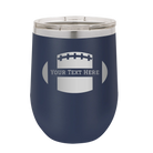 Personalized navy 12 oz vacuum insulated wine cup with 'Football' design