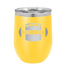 Personalized yellow 12 oz vacuum insulated wine cup with 'Football' design