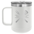 Personalized white 15 oz vacuum insulated coffee mug with 'Grill' design