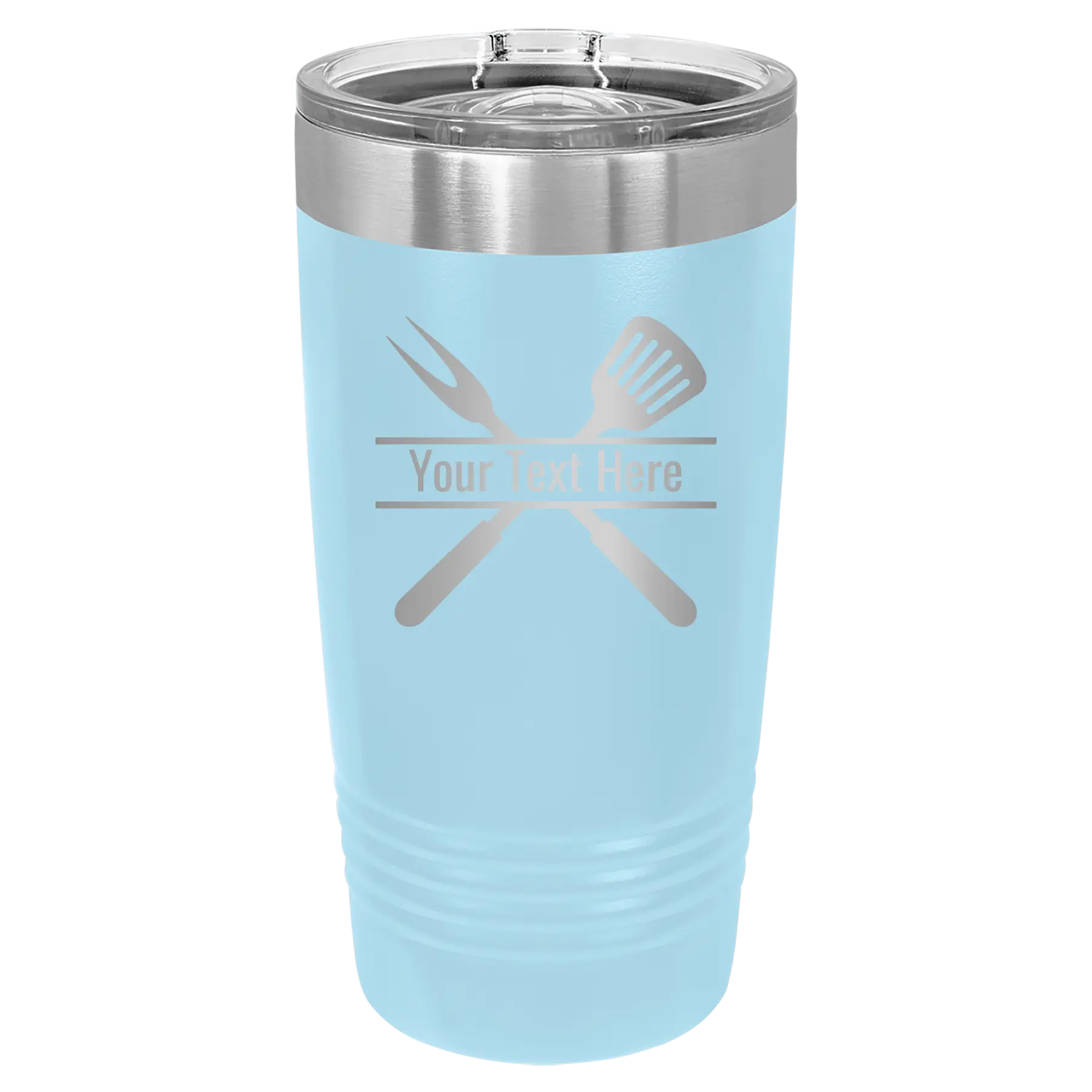 Personalized light blue 20 oz vacuum insulated tumbler with 'Grill' design