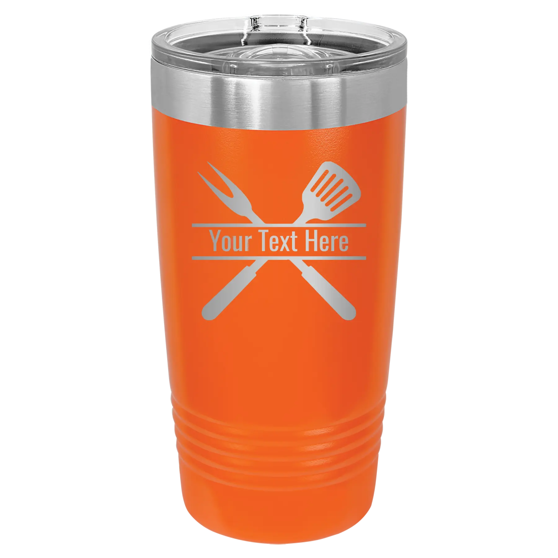 Personalized orange 20 oz vacuum insulated tumbler with 'Grill' design