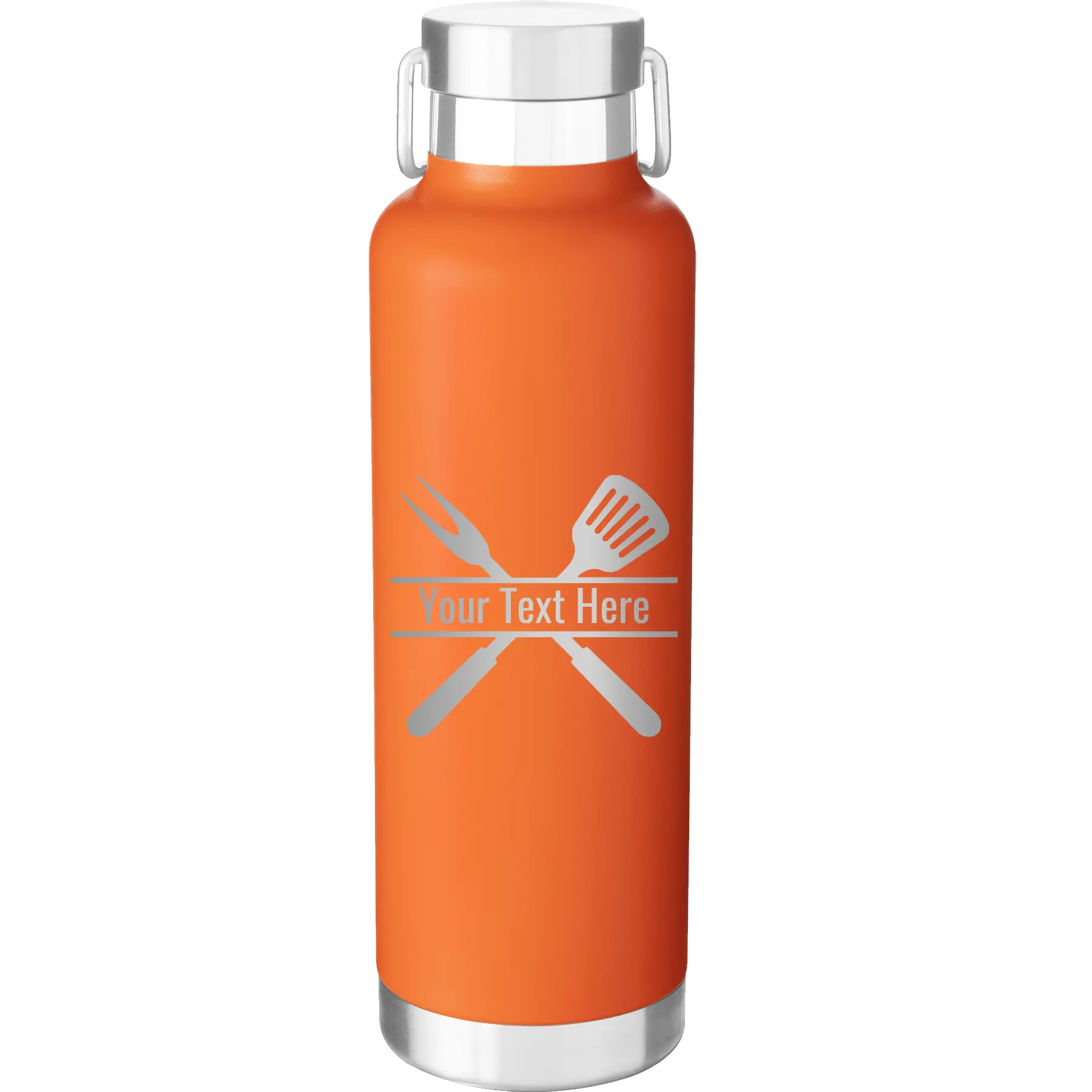 Personalized orange 24 oz vacuum insulated water bottle with 'Grill' design