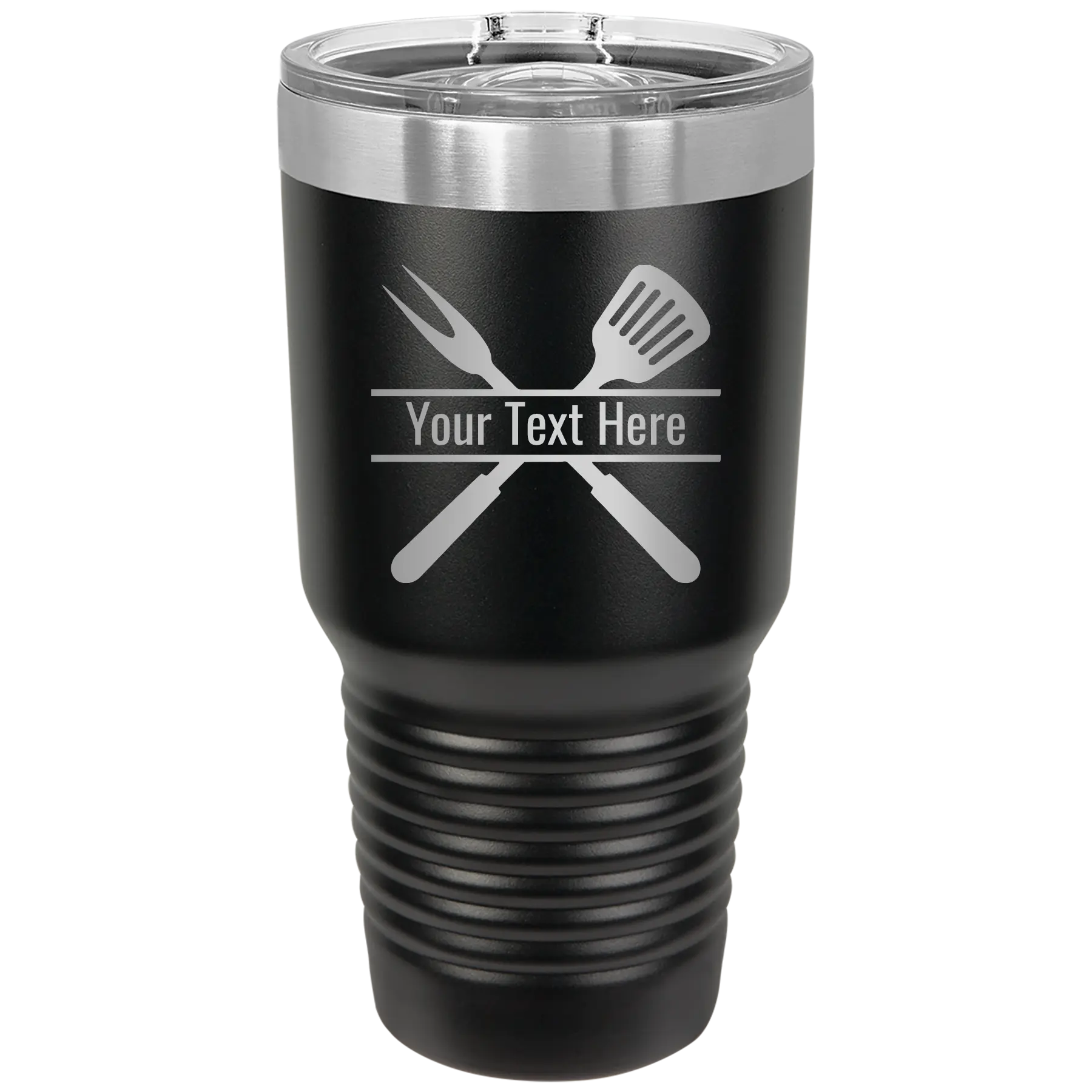 Personalized black 30 oz vacuum insulated tumbler with 'Grill' design