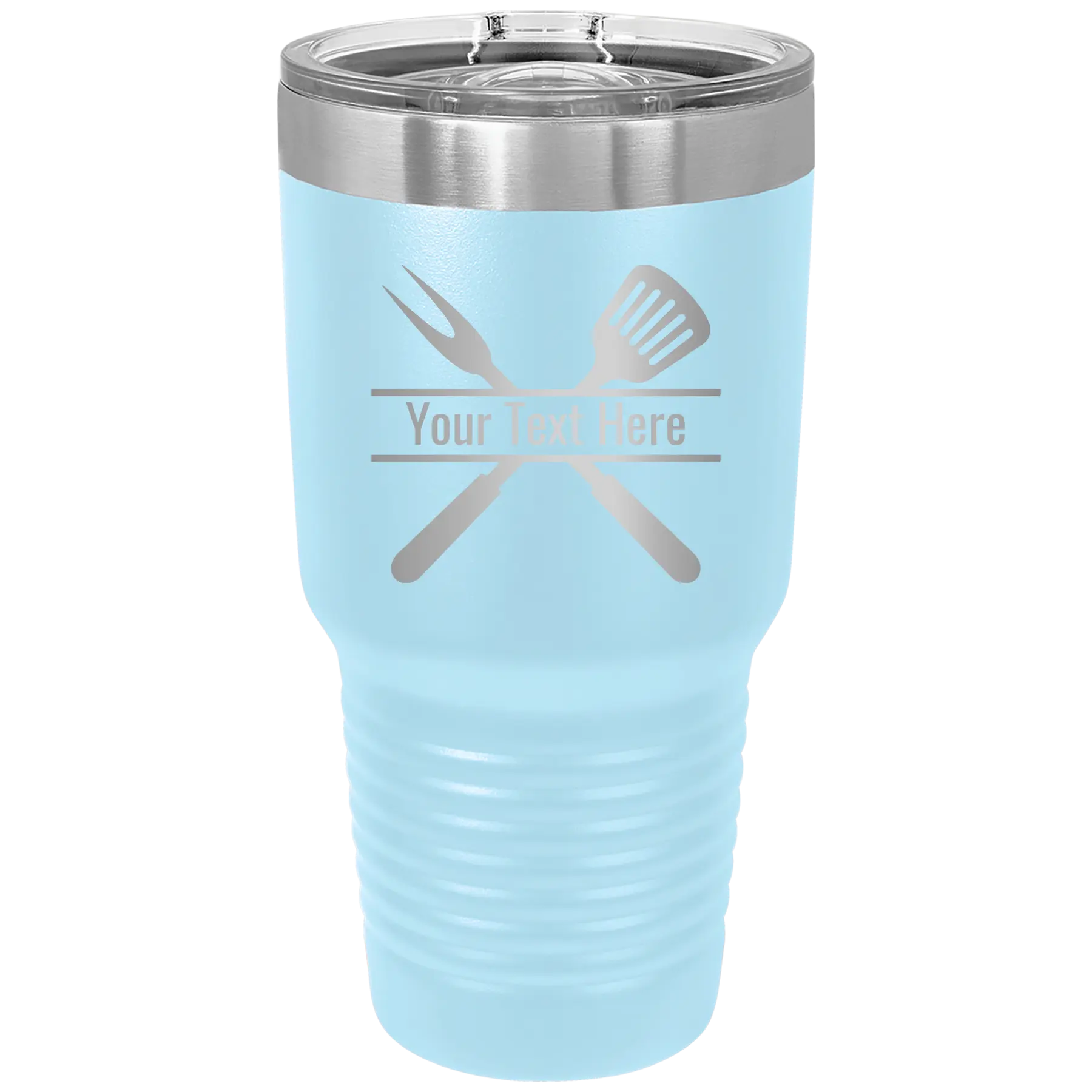 Personalized light blue 30 oz vacuum insulated tumbler with 'Grill' design