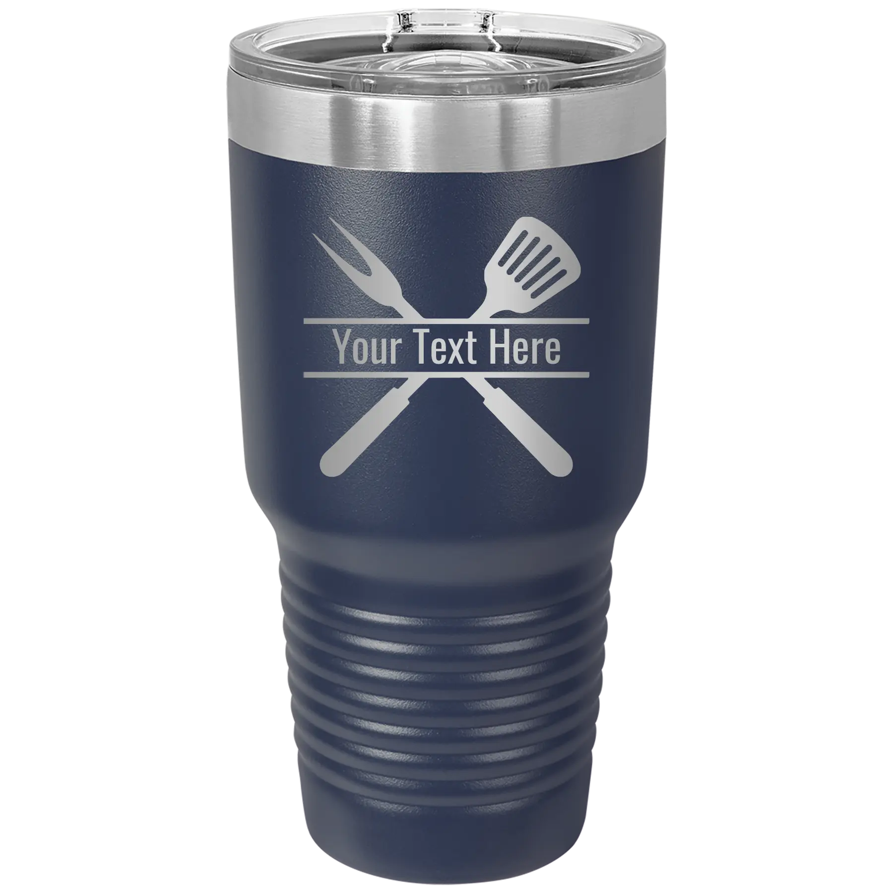 Personalized navy 30 oz vacuum insulated tumbler with 'Grill' design