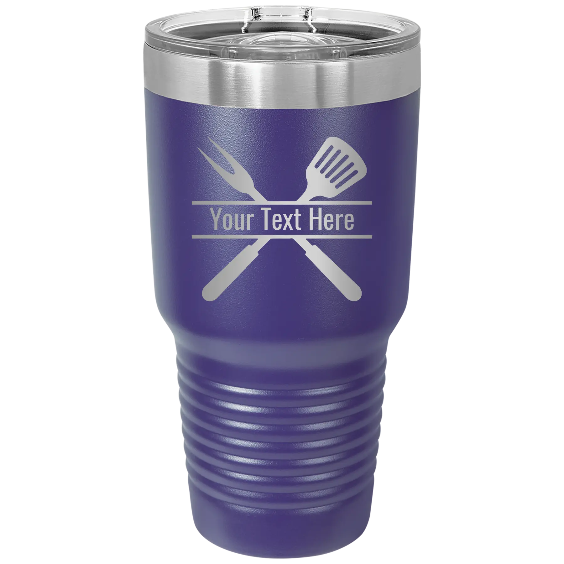 Personalized purple 30 oz vacuum insulated tumbler with 'Grill' design