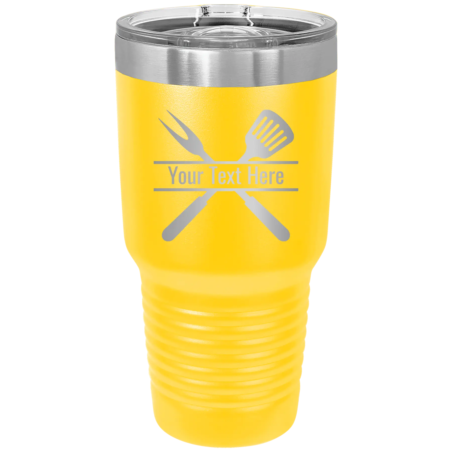 Personalized yellow 30 oz vacuum insulated tumbler with 'Grill' design
