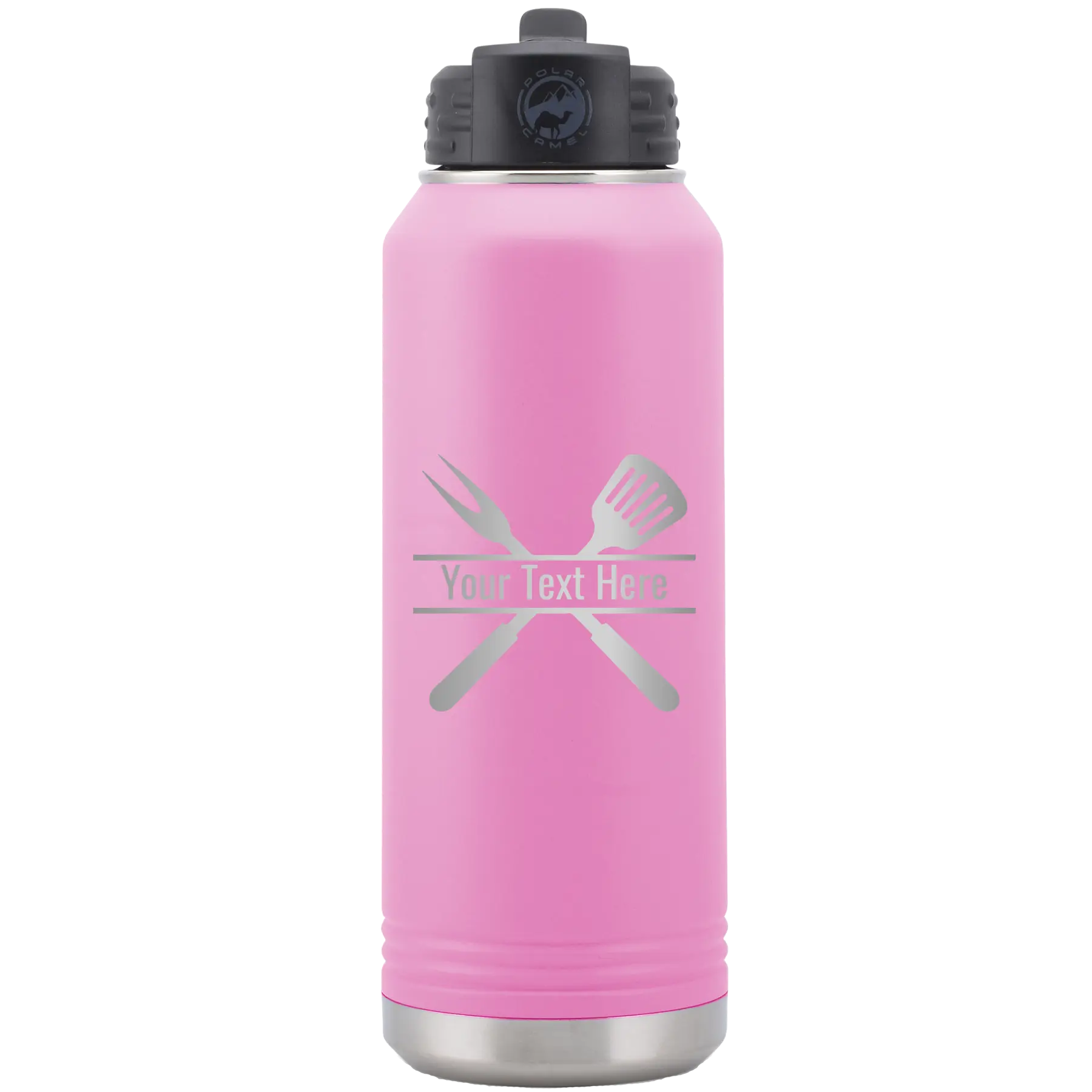 Personalized light purple 32 oz vacuum insulated water bottle with 'Grill' design