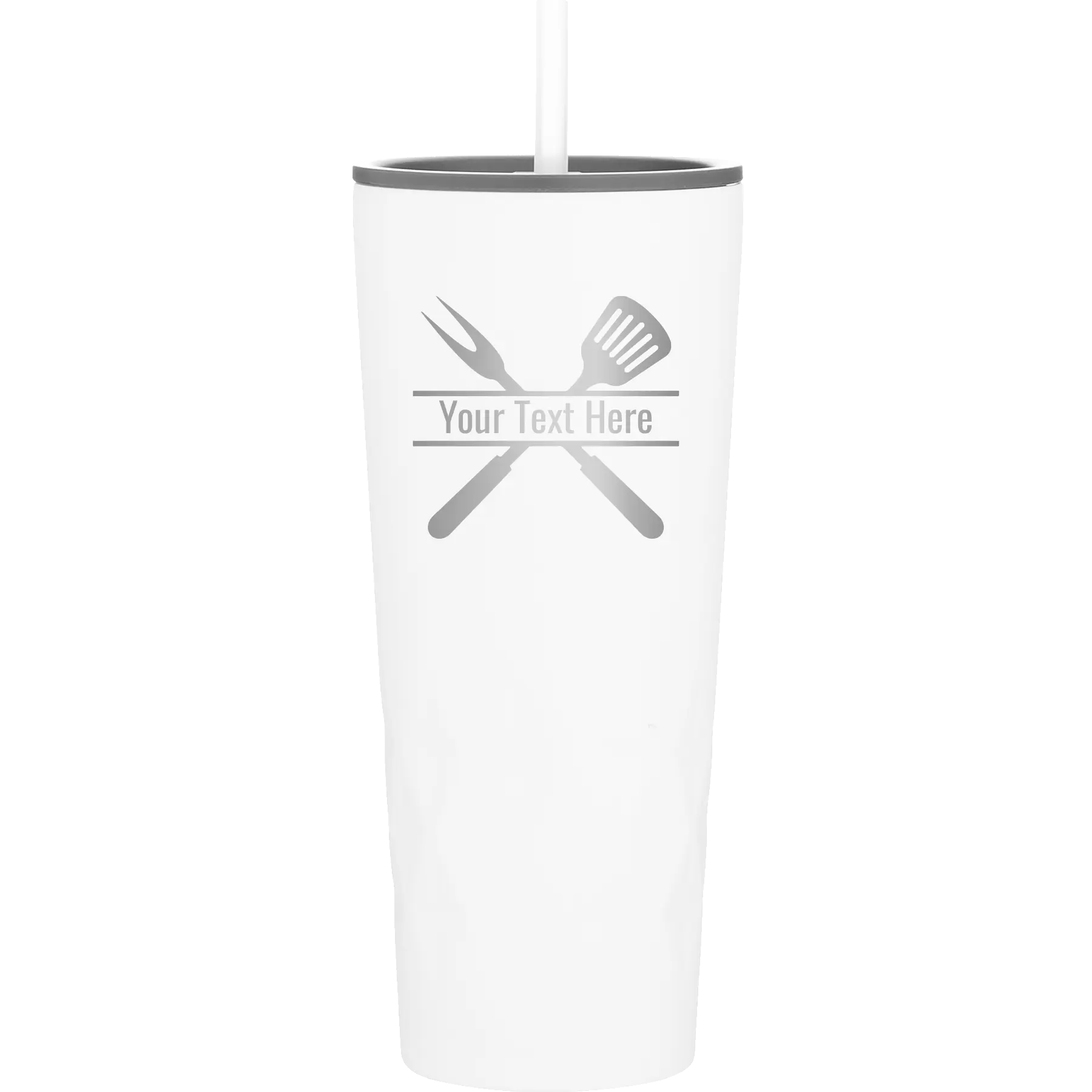 Personalized white 20 oz vacuum insulated tumbler with 'Grill' design