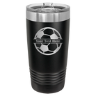 Personalized black 20 oz vacuum insulated tumbler with 'Soccer Ball' design