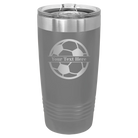 Personalized dark gray 20 oz vacuum insulated tumbler with 'Soccer Ball' design