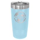 Personalized light blue 20 oz vacuum insulated tumbler with 'Soccer Ball' design