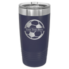 Personalized navy 20 oz vacuum insulated tumbler with 'Soccer Ball' design