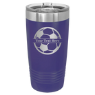 Personalized purple 20 oz vacuum insulated tumbler with 'Soccer Ball' design