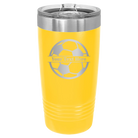 Personalized yellow 20 oz vacuum insulated tumbler with 'Soccer Ball' design