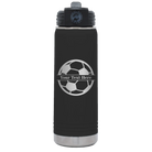 Personalized black 20 oz vacuum insulated water bottle with 'Soccer Ball' design