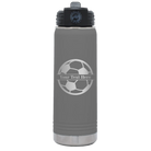 Personalized dark gray 20 oz vacuum insulated water bottle with 'Soccer Ball' design
