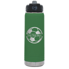Personalized green 20 oz vacuum insulated water bottle with 'Soccer Ball' design