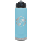 Personalized light blue 20 oz vacuum insulated water bottle with 'Soccer Ball' design