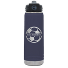 Personalized navy 20 oz vacuum insulated water bottle with 'Soccer Ball' design